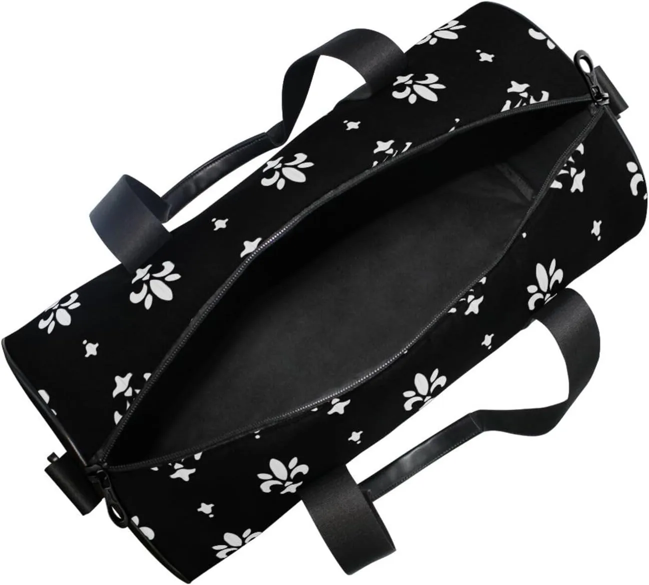 White Black Fleur De Lis Portable Gym Bag, Travel Bag, Luggage bag, Sports Bag, Toiletry Bag with Handles, Detachable Shoulder Strap 17.6 x 9 x 9 inch