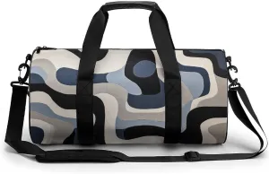 White Blue Shape Travel Gym Bag for Women Men Cylindrical Duffle Bag Sport Workout Bag with Shoulder Strap