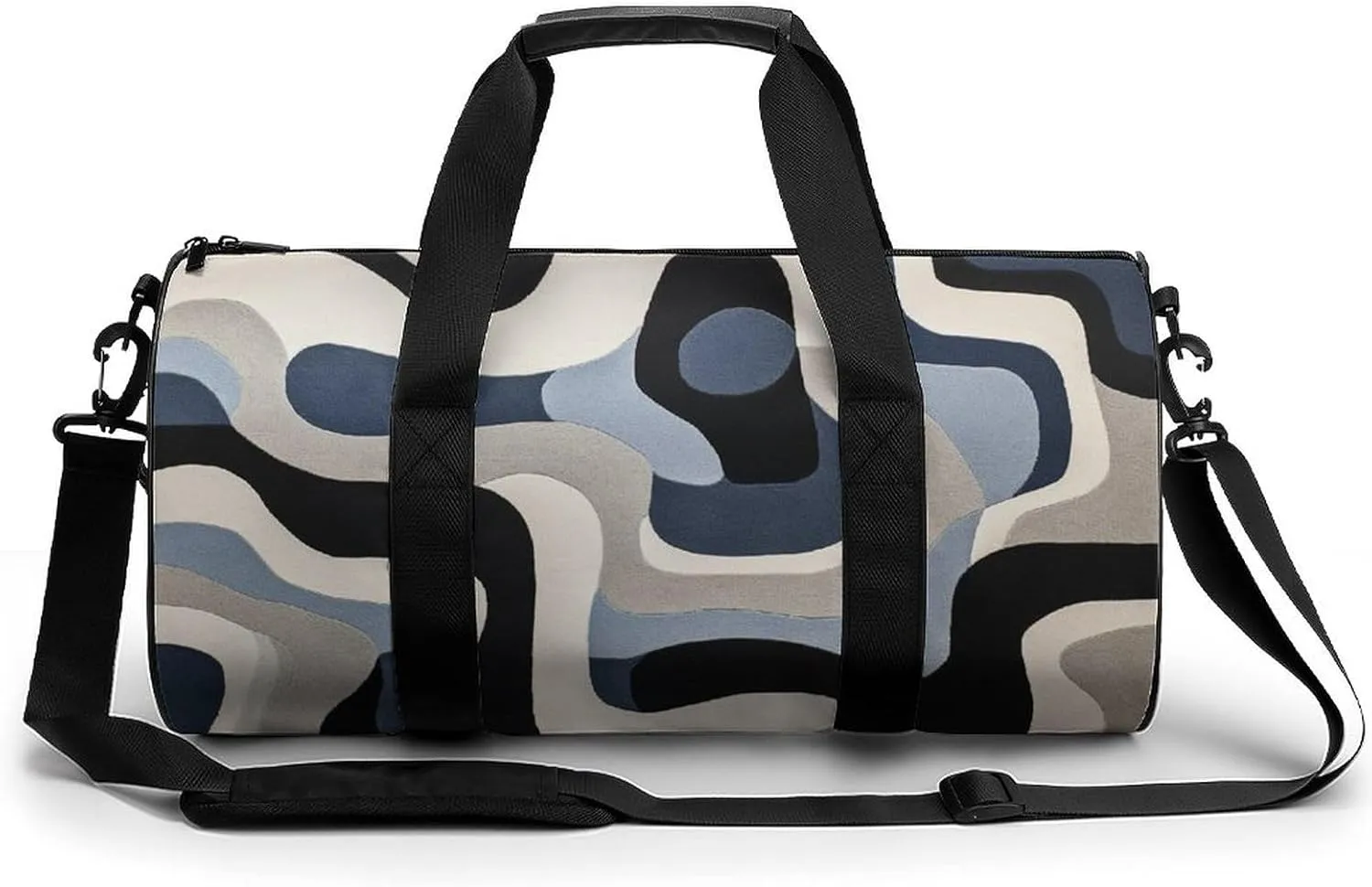 White Blue Shape Travel Gym Bag for Women Men Cylindrical Duffle Bag Sport Workout Bag with Shoulder Strap