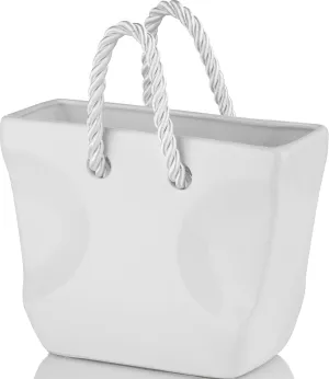 White Ceramic Purse Vase for Flowers – Decorative Cute Funky Bag Flower Vase for Centerpieces – Handmade Handbag Shaped Vases for Bouquets – Fancy Unique Designer Glam Home Decor for Women