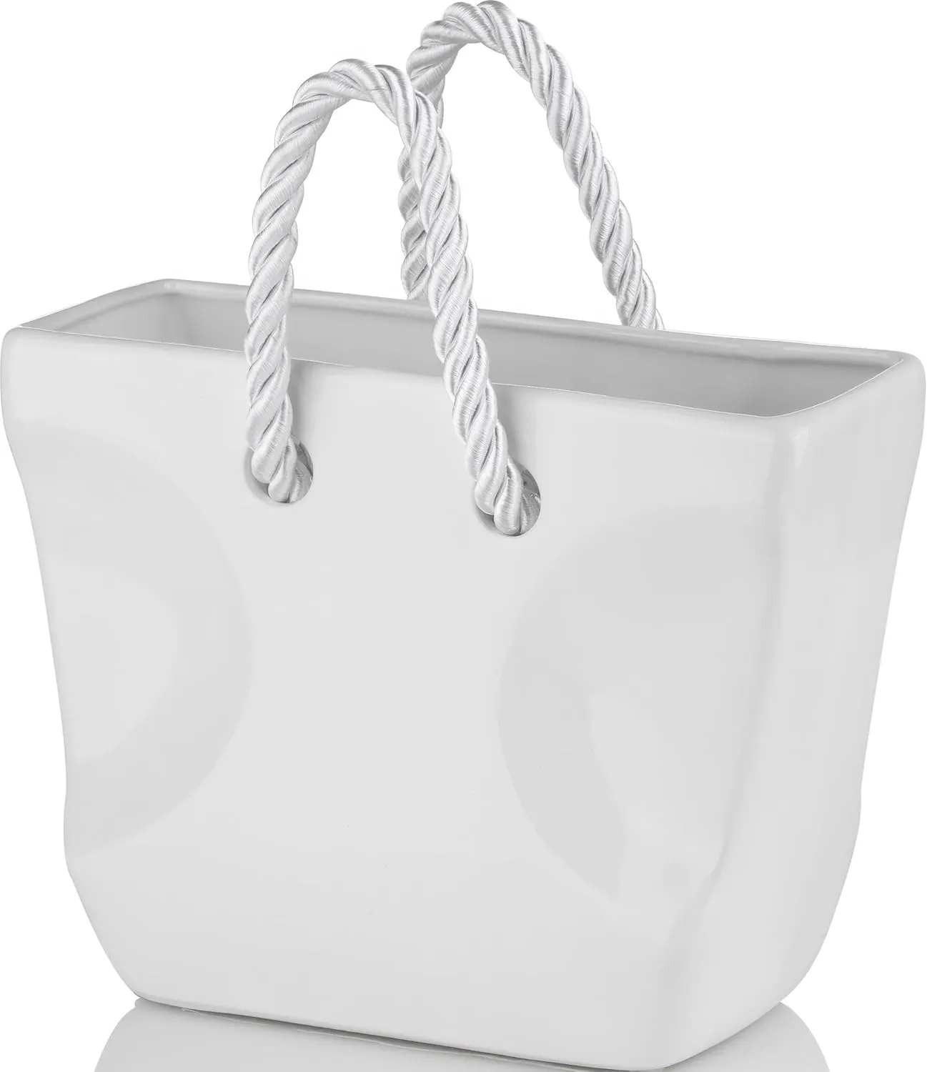White Ceramic Purse Vase for Flowers – Decorative Cute Funky Bag Flower Vase for Centerpieces – Handmade Handbag Shaped Vases for Bouquets – Fancy Unique Designer Glam Home Decor for Women