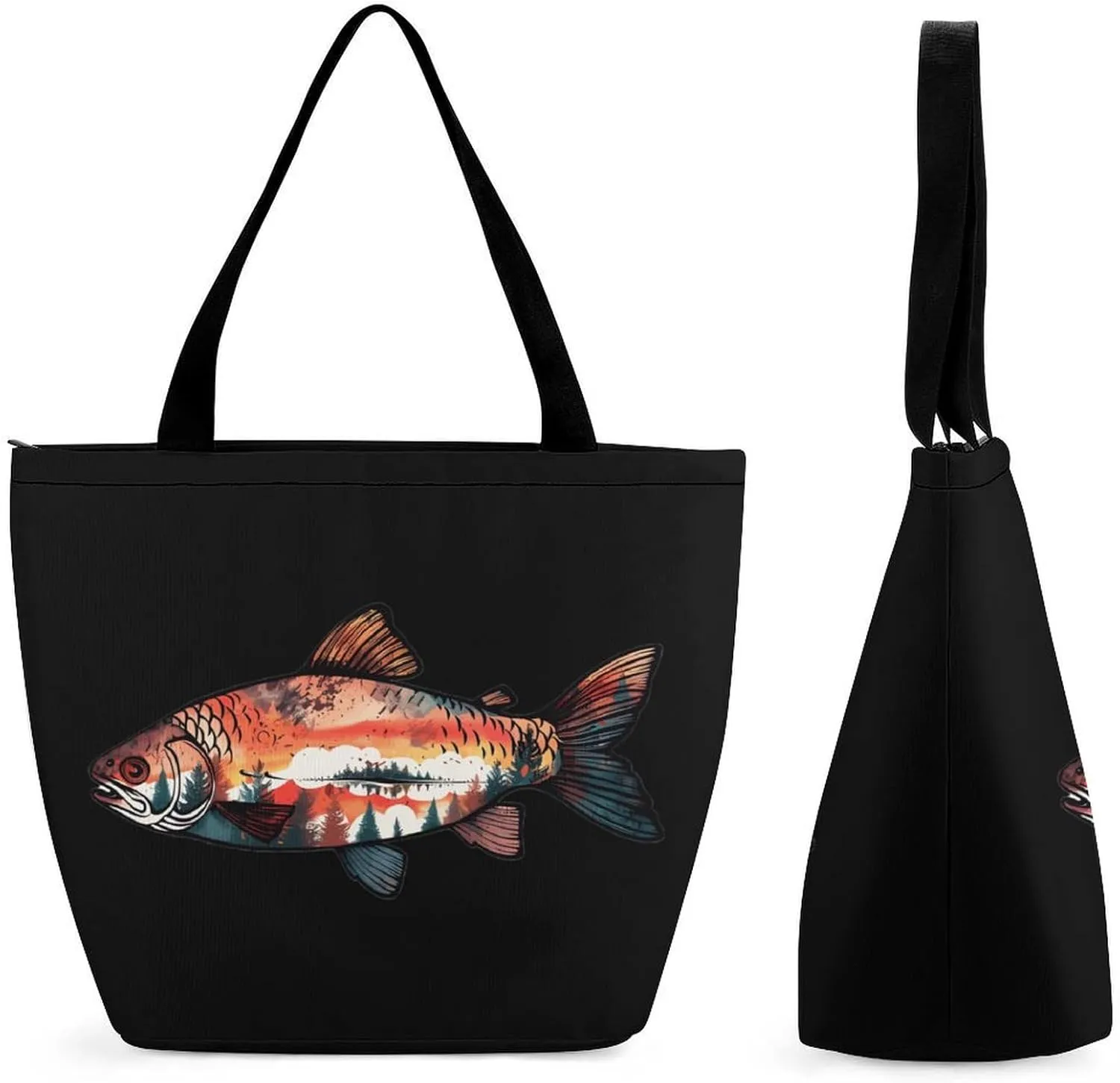 Widlife Forests Sunrise Fish Womens Tote Bag Purse with Zippered Shoulder Handbags For Work