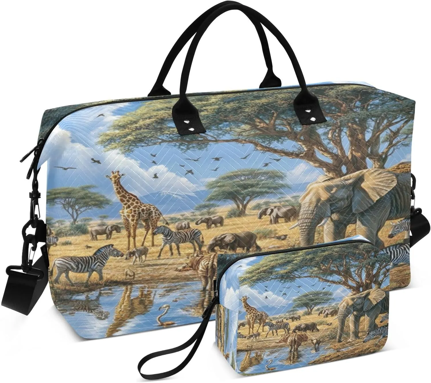 Wildlife Elephant Giraffe Sports Gym Bag for Women Men Travel Duffel Bag Weekend Overnight Carry on Bag with Toiletry Bag Air Travel Bag for Plane Hospital Workout Swimming Yoga