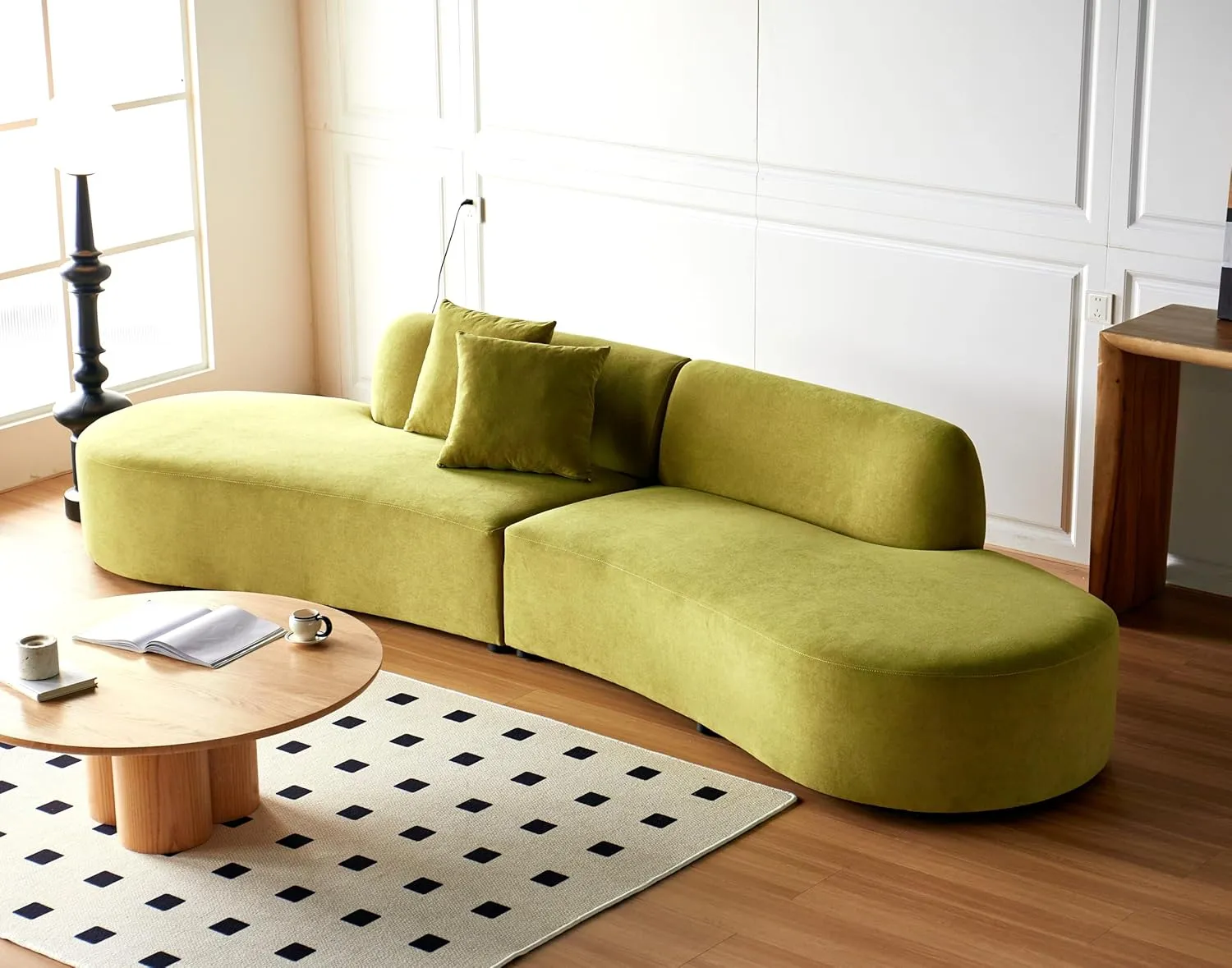WILLIAMSPACE 132" Oversize Curved Sofa Couch for Living Room, Modern Luxury Upholstered Cloud Sofa Curved Couch with Half Moon Design, Velvet 6 Seater Sofa for Apartment, No Assembly, Olive Green