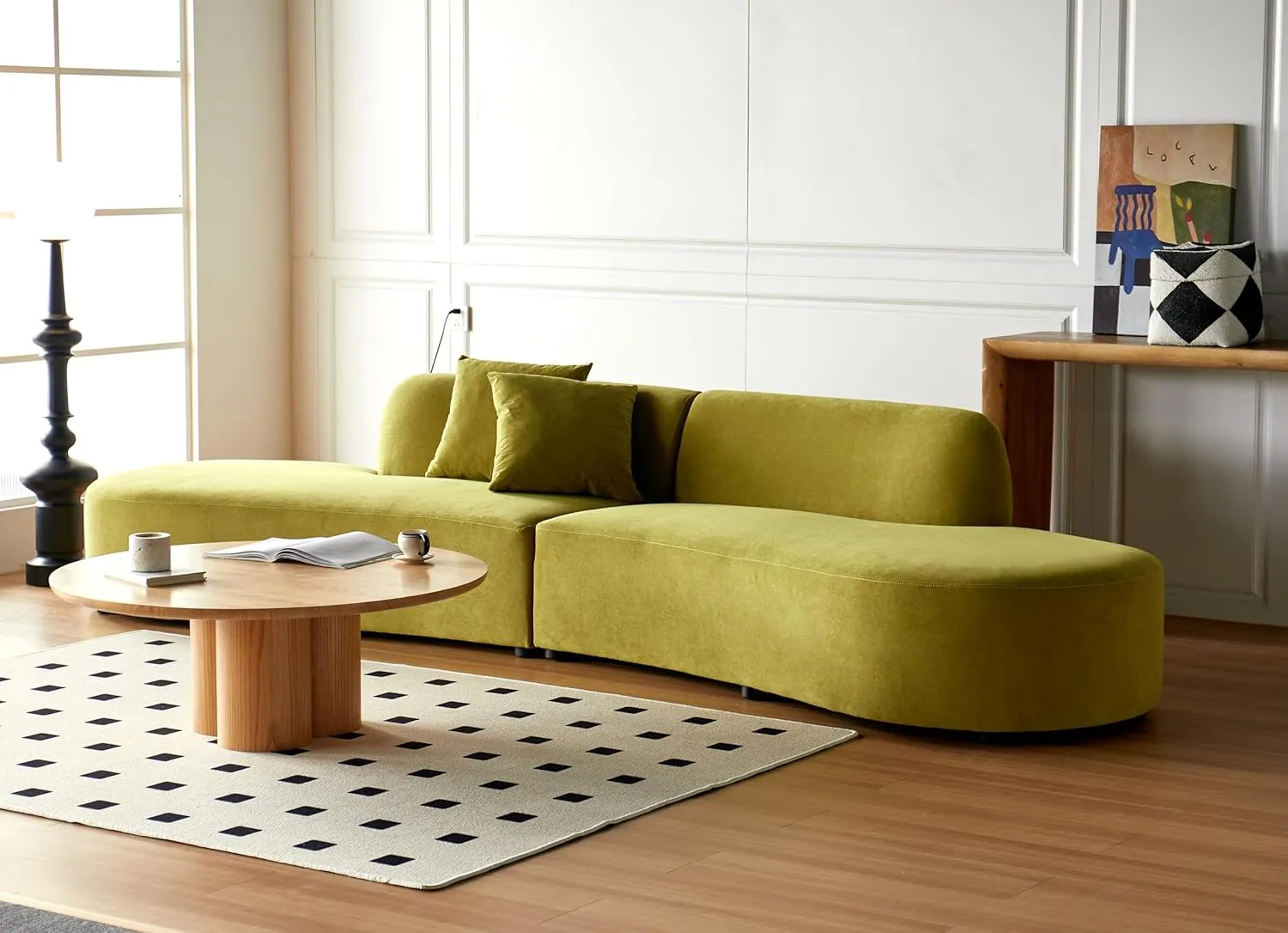 WILLIAMSPACE 132" Oversize Curved Sofa Couch for Living Room, Modern Luxury Upholstered Cloud Sofa Curved Couch with Half Moon Design, Velvet 6 Seater Sofa for Apartment, No Assembly, Olive Green