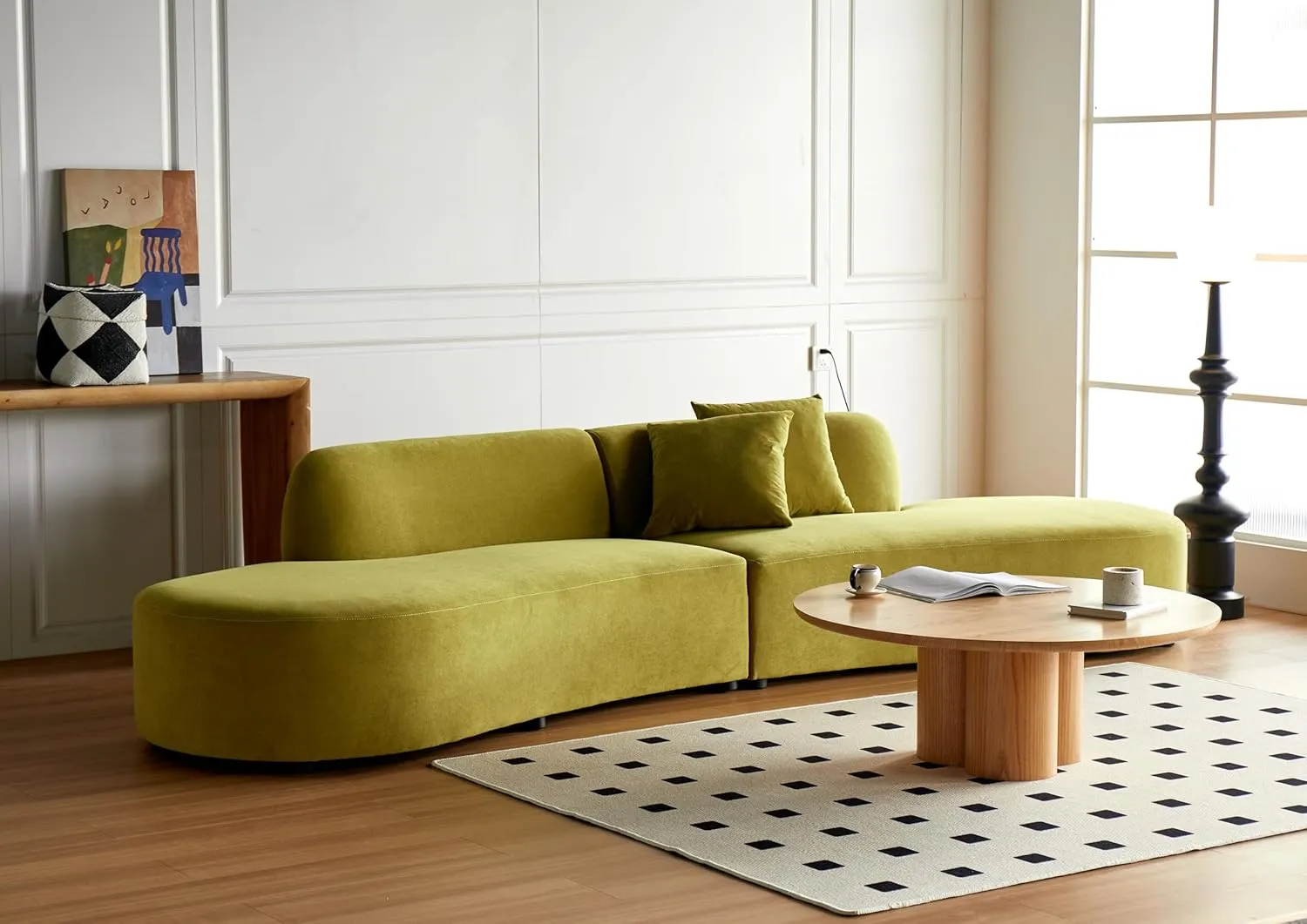 WILLIAMSPACE 132" Oversize Curved Sofa Couch for Living Room, Modern Luxury Upholstered Cloud Sofa Curved Couch with Half Moon Design, Velvet 6 Seater Sofa for Apartment, No Assembly, Olive Green