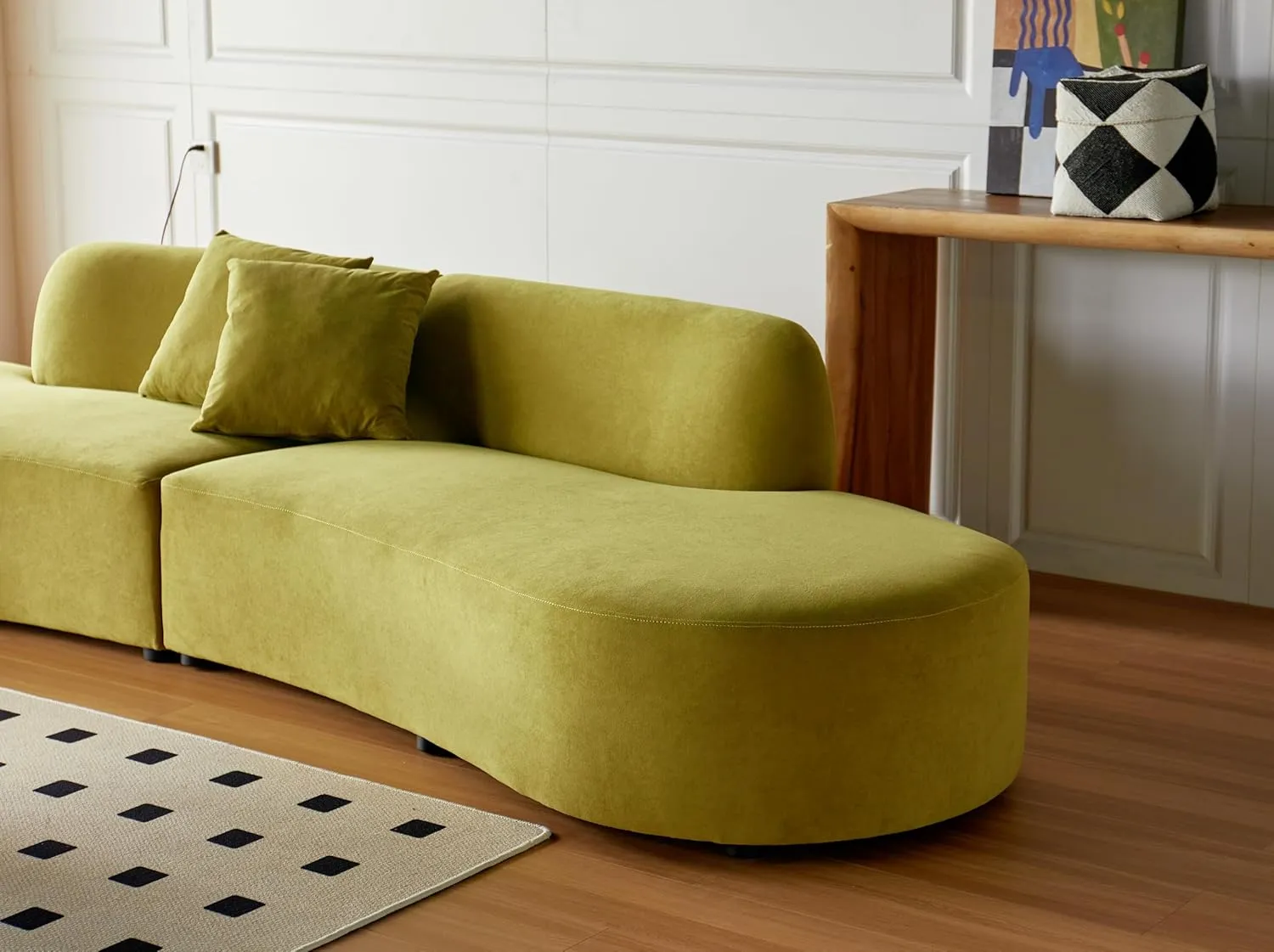 WILLIAMSPACE 132" Oversize Curved Sofa Couch for Living Room, Modern Luxury Upholstered Cloud Sofa Curved Couch with Half Moon Design, Velvet 6 Seater Sofa for Apartment, No Assembly, Olive Green
