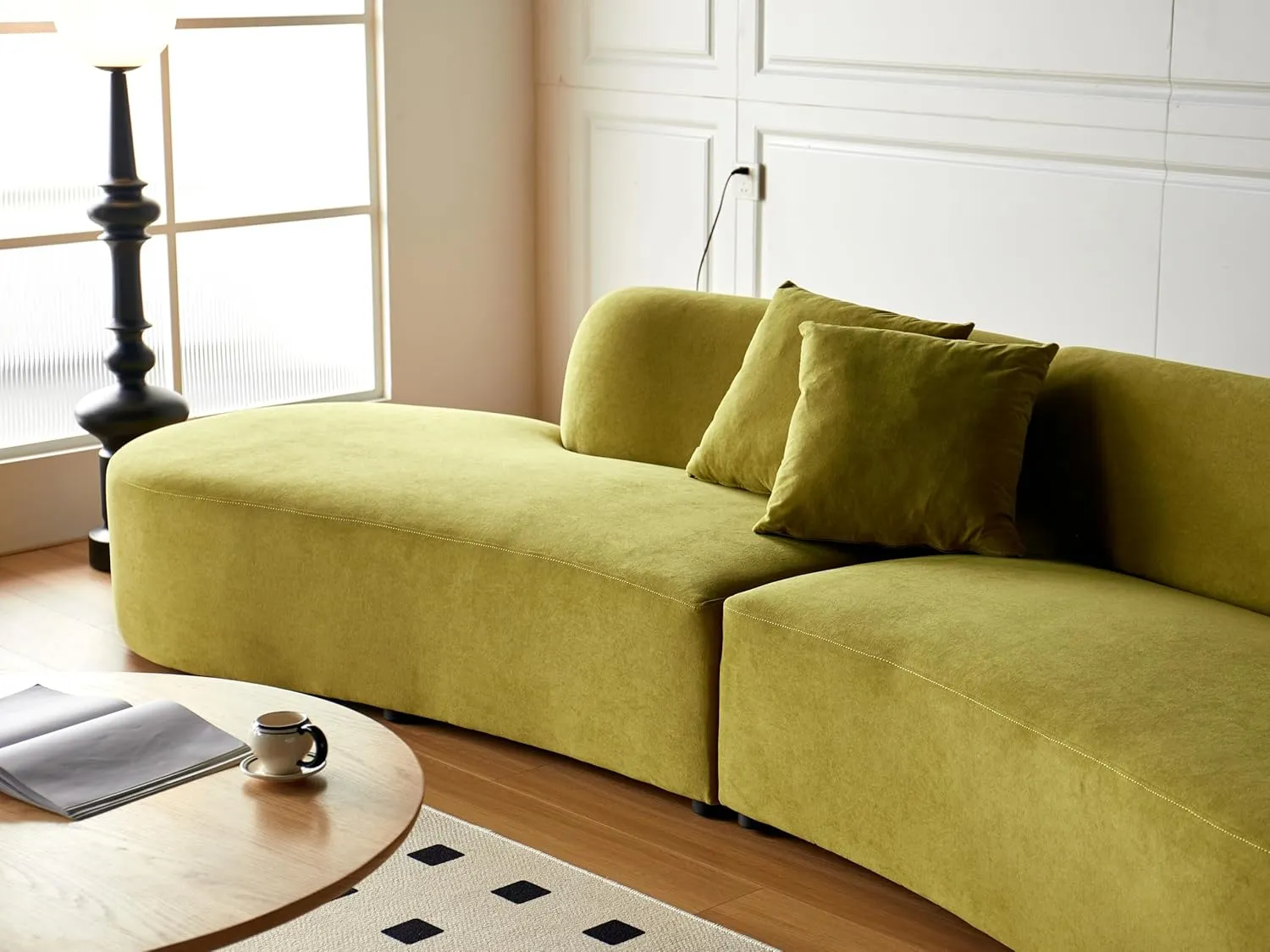 WILLIAMSPACE 132" Oversize Curved Sofa Couch for Living Room, Modern Luxury Upholstered Cloud Sofa Curved Couch with Half Moon Design, Velvet 6 Seater Sofa for Apartment, No Assembly, Olive Green