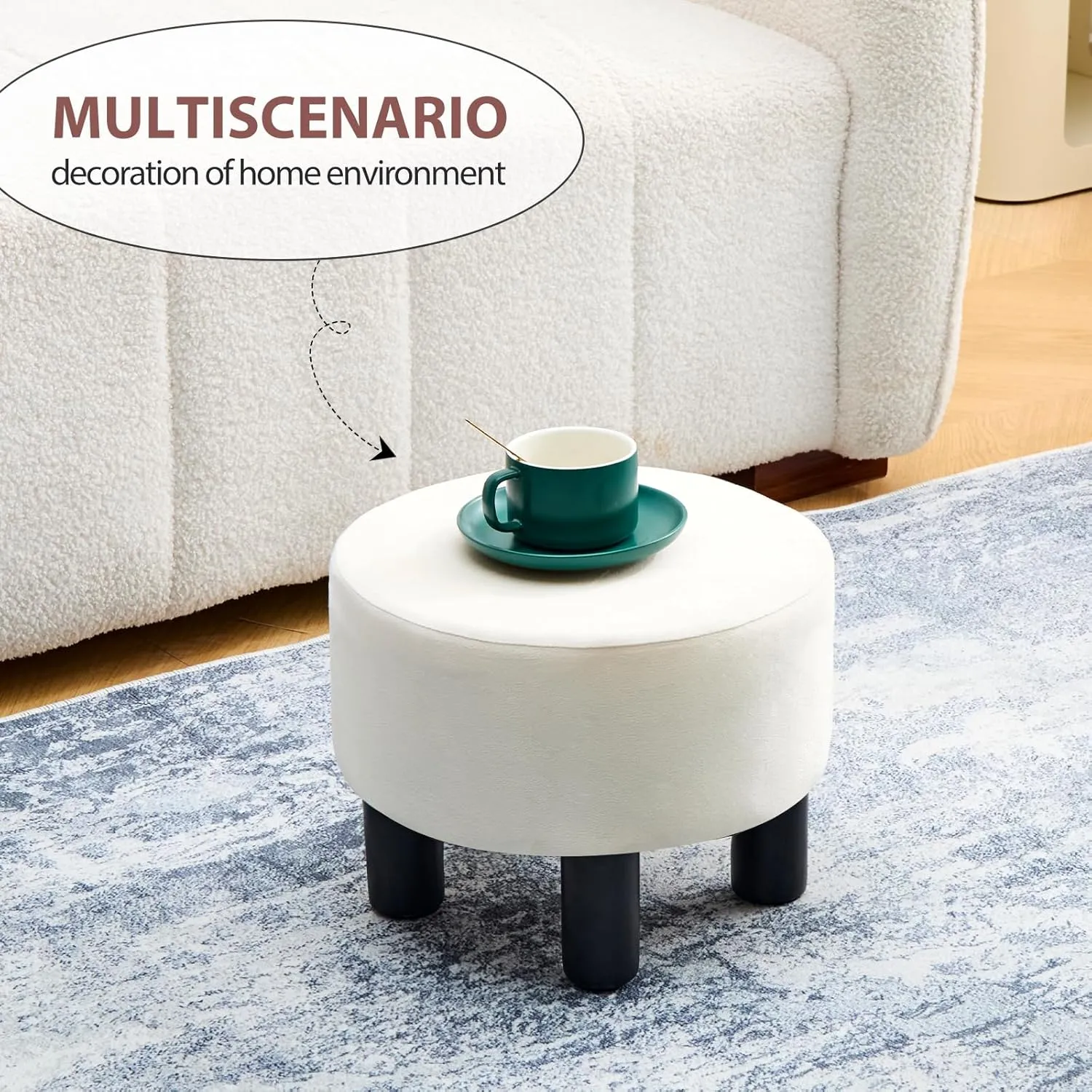 Wimarsbon Velvet Ottoman Footrest Stool Upholstered Step Stool Ottomans Sofa Stool 4 Wood Legs with Anti-Slip Pads Modern Accent Home Decor Suitable for Living Room Bedroom Entryway Cream