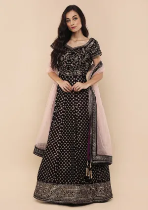 Wine Embellished Velvet Designer Gown