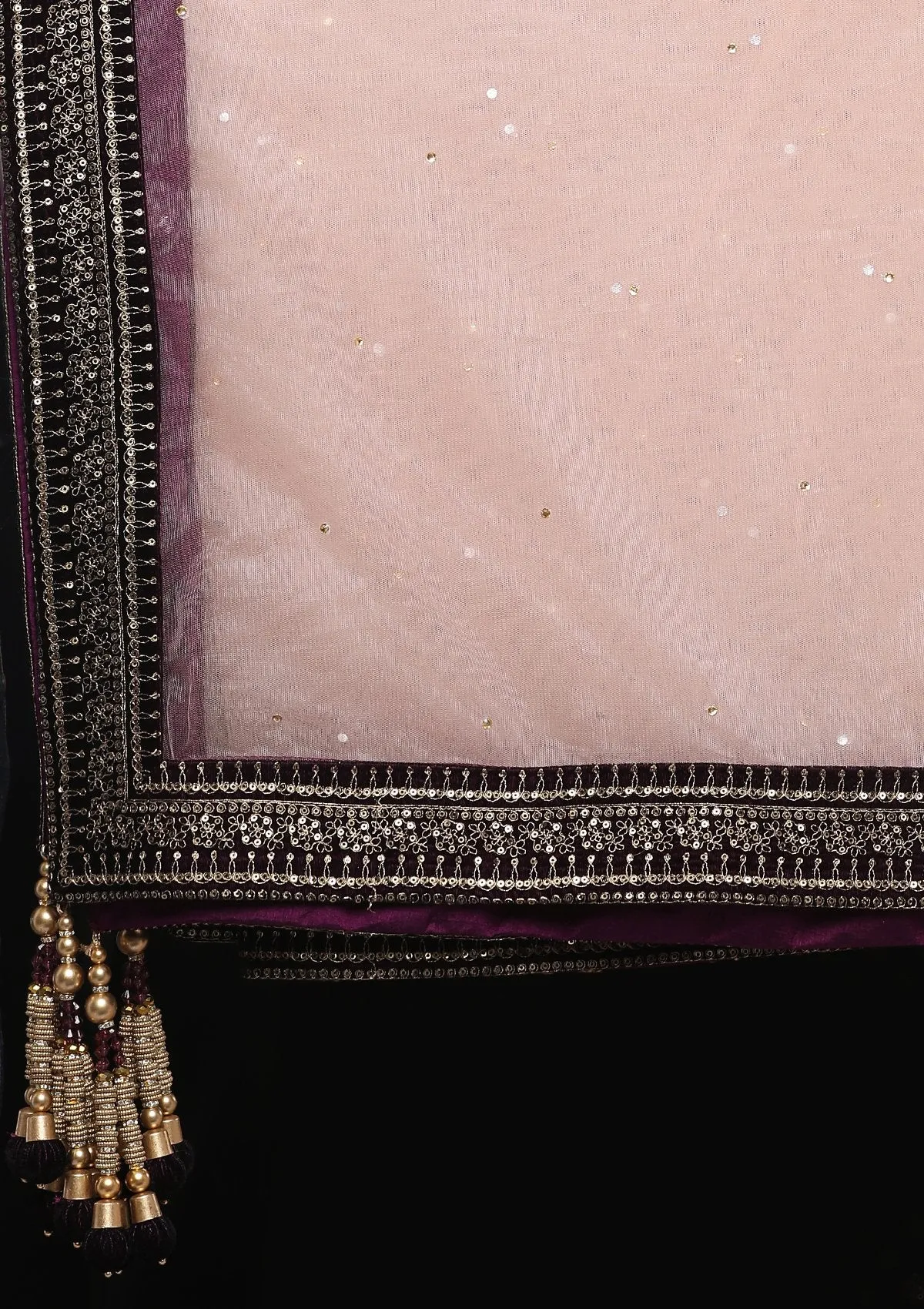 Wine Embellished Velvet Designer Gown