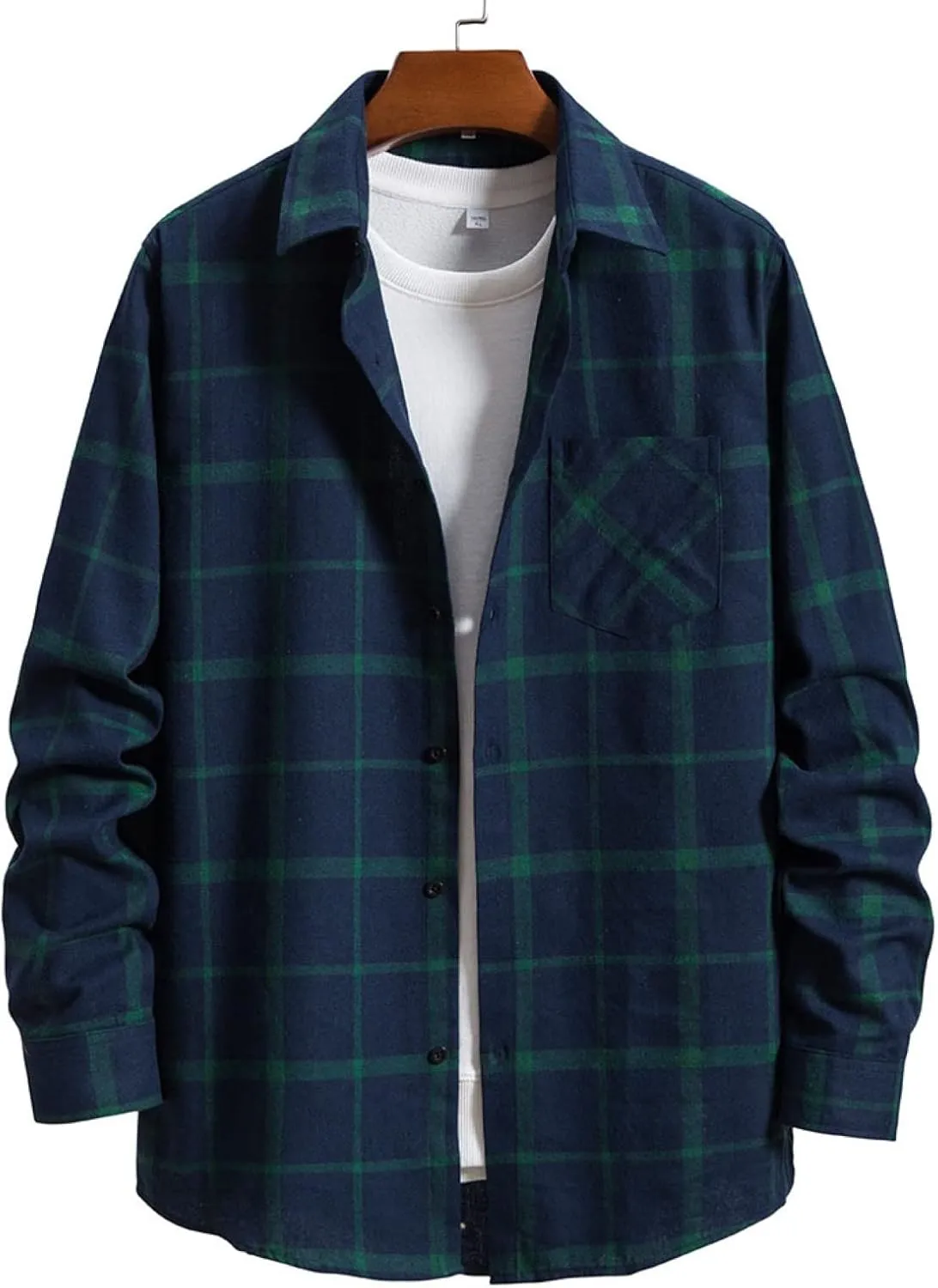Winter Coat Men Plaid Square Printing Lightweight Breathable Long Sleeve Lapel Formal Shirt Shirt Plaid Cotton