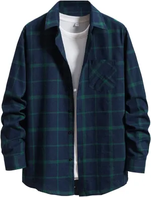 Winter Coat Men Plaid Square Printing Lightweight Breathable Long Sleeve Lapel Formal Shirt Shirt Plaid Cotton