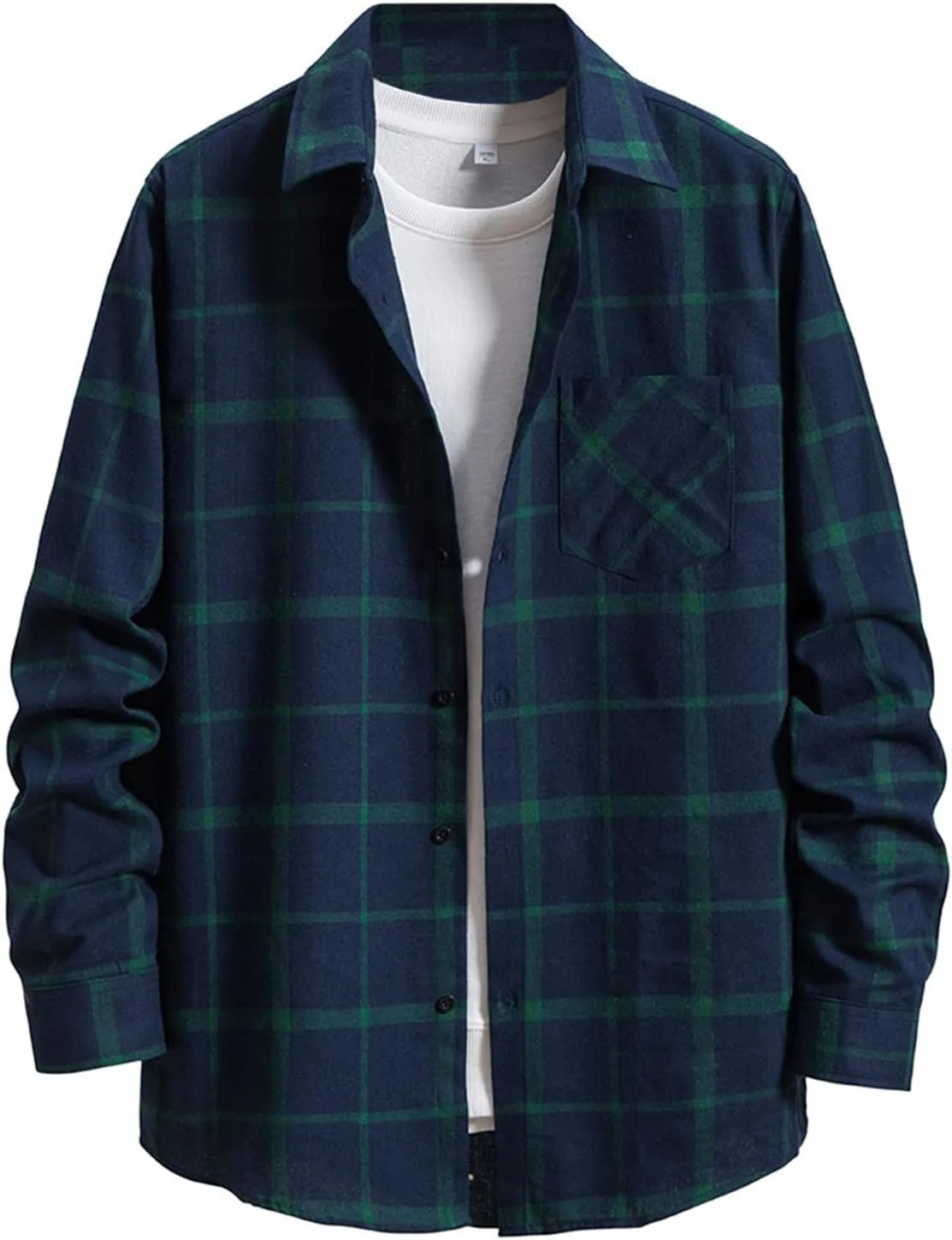 Winter Coat Men Plaid Square Printing Lightweight Breathable Long Sleeve Lapel Formal Shirt Shirt Plaid Cotton