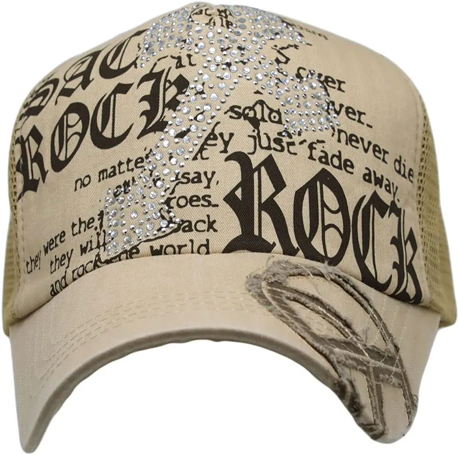 WITHMOONS Meshed Baseball Cap Skull Rhinestones Trucker Hat KR1751