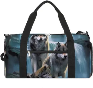 Wolf Sunrise Waterfall Funny Gym Bag Travel Duffel Bags Carry On Weekender Overnight Bag for Women Men