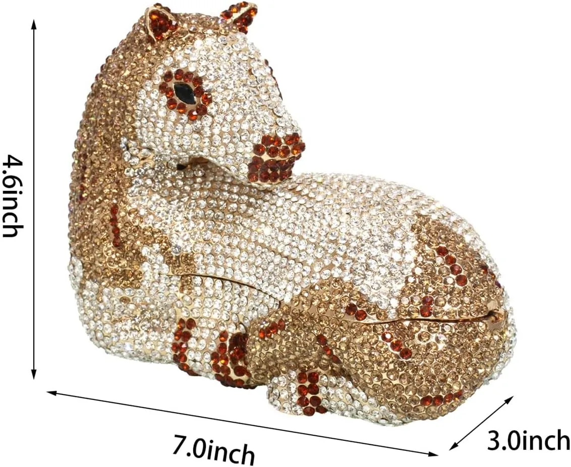 Women Cute Horse Shape Rhinestone Evening Bag Sparkling Animal Crystal Handbags Diamond Clutch for Prom Party