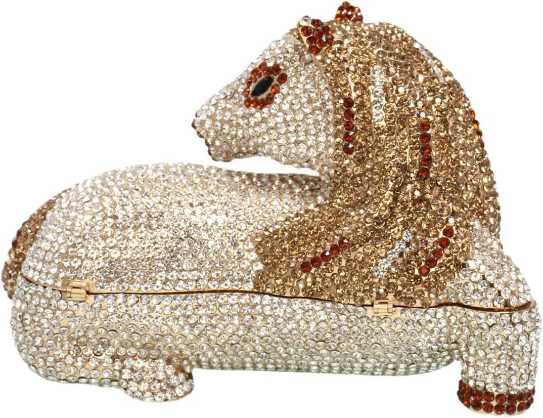 Women Cute Horse Shape Rhinestone Evening Bag Sparkling Animal Crystal Handbags Diamond Clutch for Prom Party
