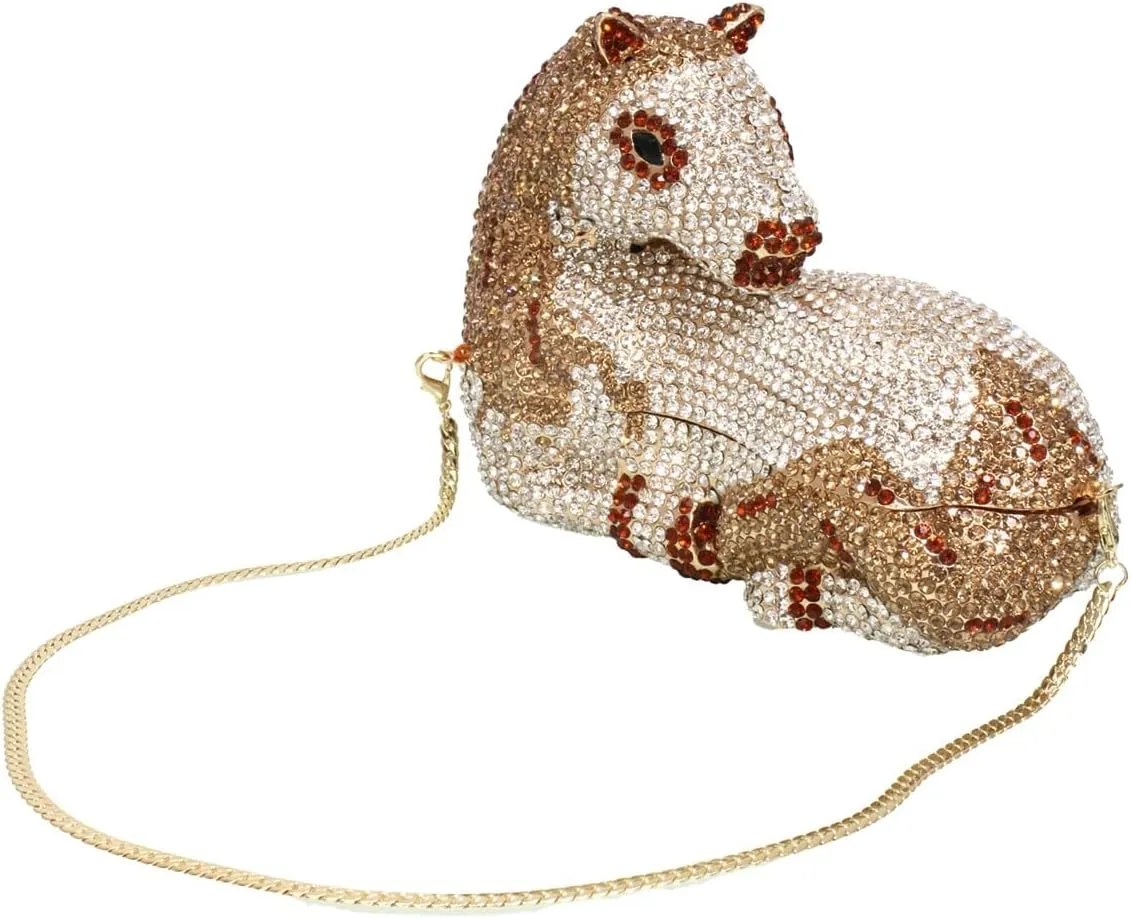 Women Cute Horse Shape Rhinestone Evening Bag Sparkling Animal Crystal Handbags Diamond Clutch for Prom Party
