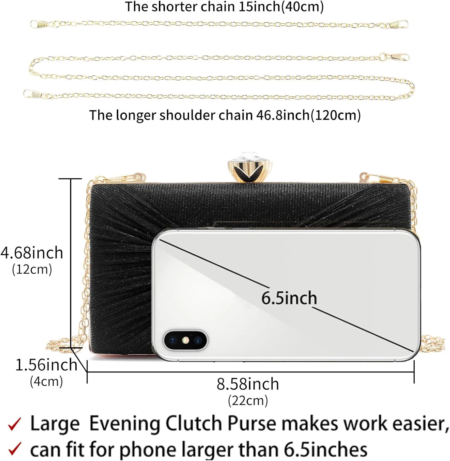 Women Dazzling Pleated Evening Clutch Bag Glitter Pleated Bow Handbag Wedding Purse Party Bag Formal Clutches