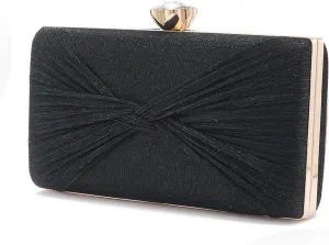 Women Dazzling Pleated Evening Clutch Bag Glitter Pleated Bow Handbag Wedding Purse Party Bag Formal Clutches