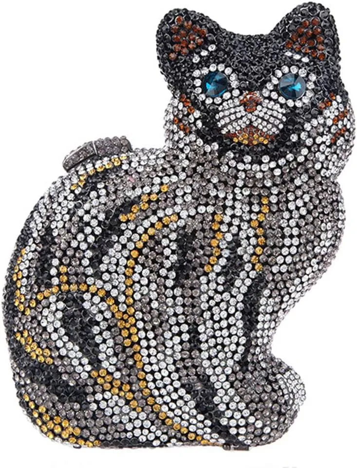 Women Evening-Bag Chain Wedding Ladies Clutches-Purse Rhinestones Luxury Handbags Cat