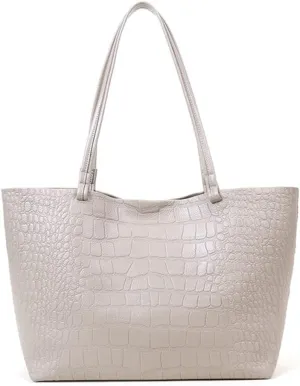 Women Genuine Leather Tote Handbag Crocodile Pattern Shoulder Purse Soft Satchel