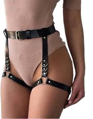 Women Leather Harness Adjustable Punk Caged Waist Belts Leg Garters Harness