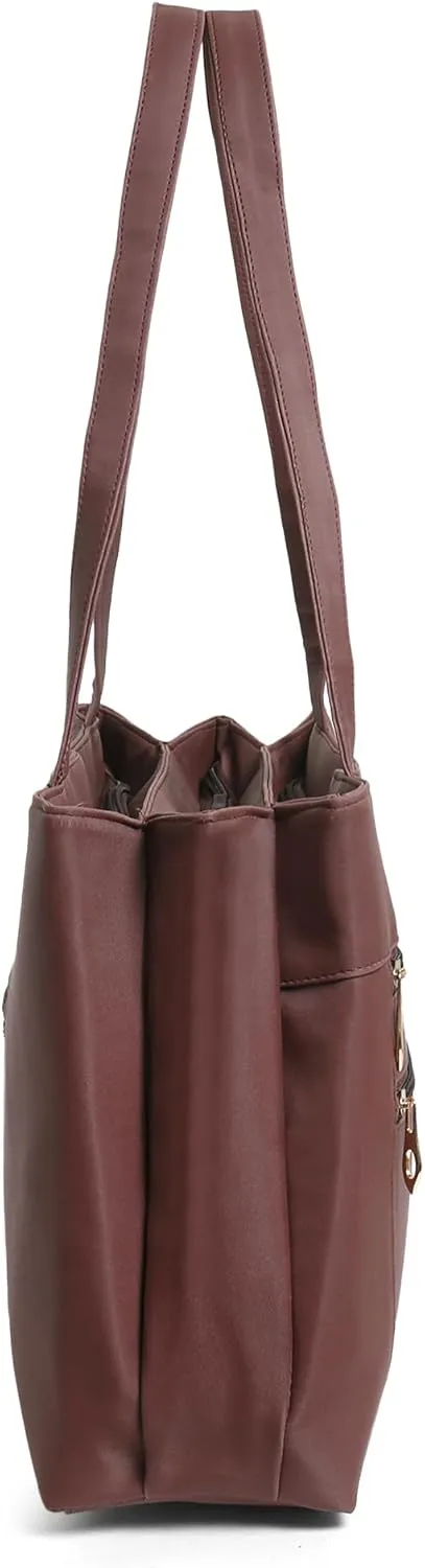 Women Leather Tote Bag, Classic Unlined Design, Interior and Exterior Pockets, Stylish, Lightweight for casual