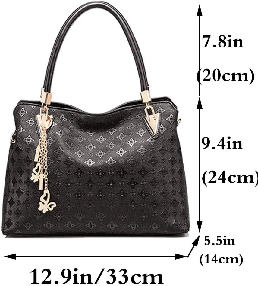Women PU Ladies Handbag Purse Tote Satchel Shoulder Bag Tassel Print Top Handle Bag Clutch Card Holder