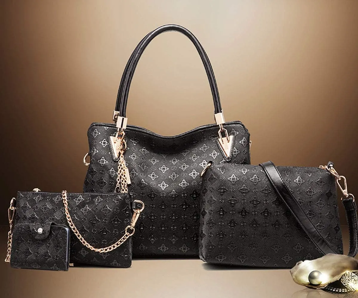 Women PU Ladies Handbag Purse Tote Satchel Shoulder Bag Tassel Print Top Handle Bag Clutch Card Holder