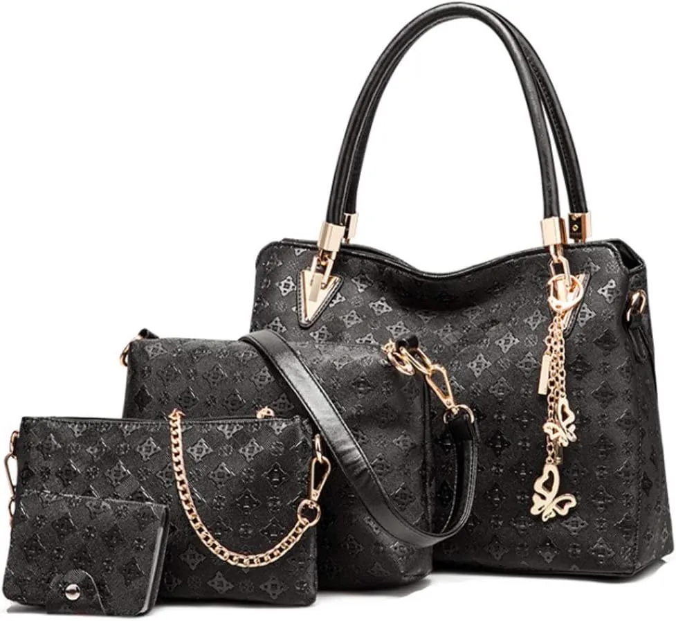 Women PU Ladies Handbag Purse Tote Satchel Shoulder Bag Tassel Print Top Handle Bag Clutch Card Holder