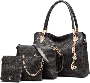 Women PU Ladies Handbag Purse Tote Satchel Shoulder Bag Tassel Print Top Handle Bag Clutch Card Holder