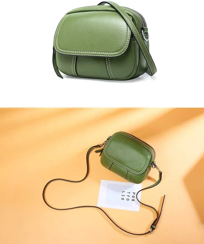Women Retro Leather Satchel Bag Double Zipper Top Handle Mini Handbags Strap Shoulder Purse