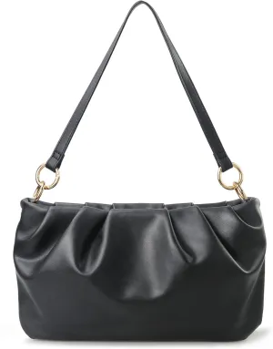 Women Ruched Shoulder Handbag Cloud Pouch Hobo Bag Convertible Clutch Soft Vegan Leather Cross body Bag