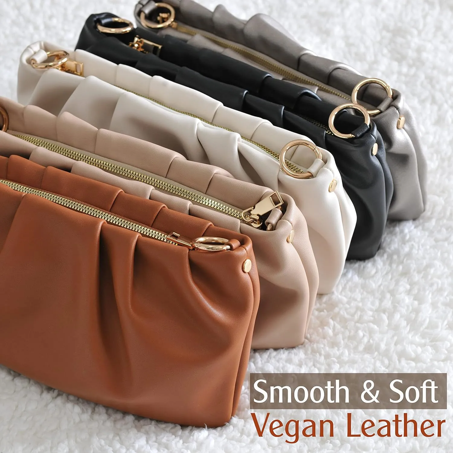 Women Ruched Shoulder Handbag Cloud Pouch Hobo Bag Convertible Clutch Soft Vegan Leather Cross body Bag