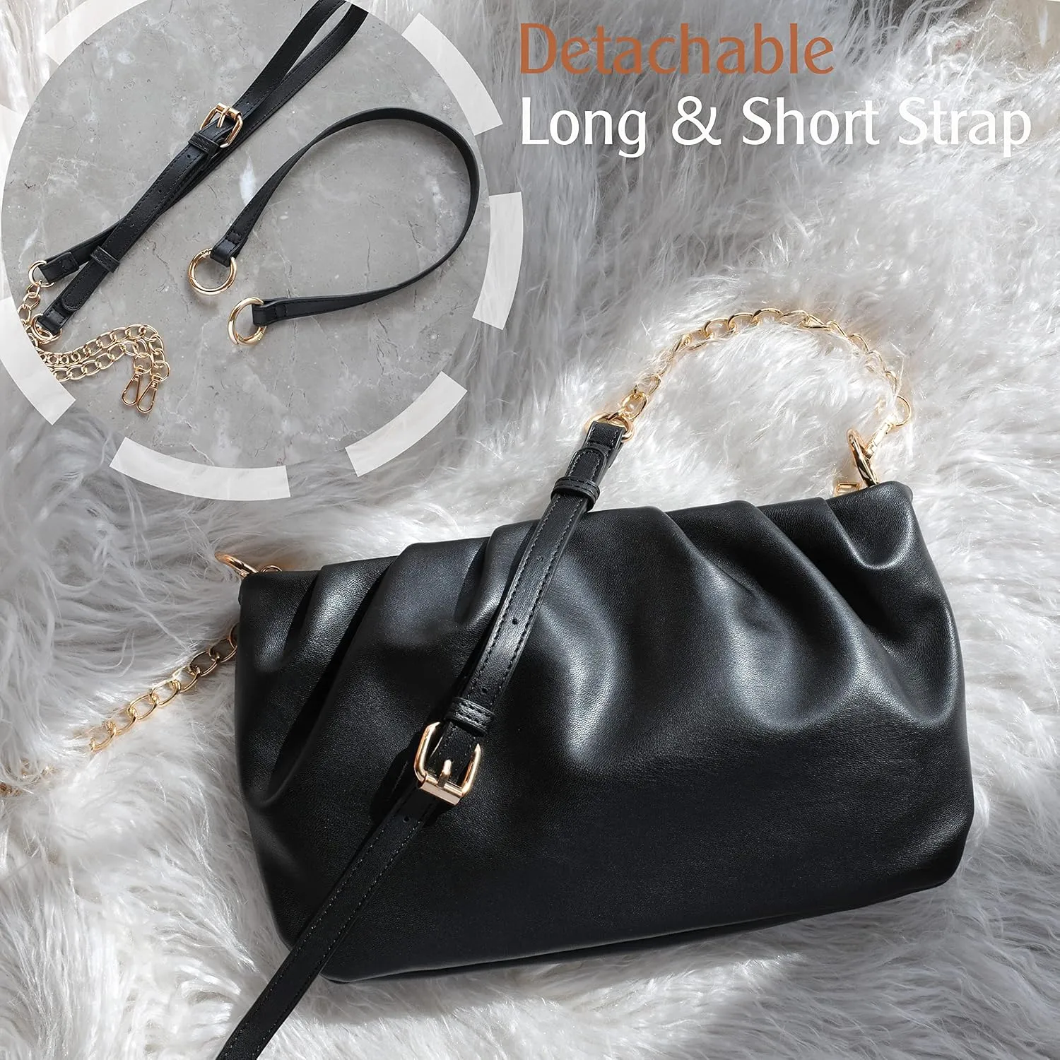 Women Ruched Shoulder Handbag Cloud Pouch Hobo Bag Convertible Clutch Soft Vegan Leather Cross body Bag
