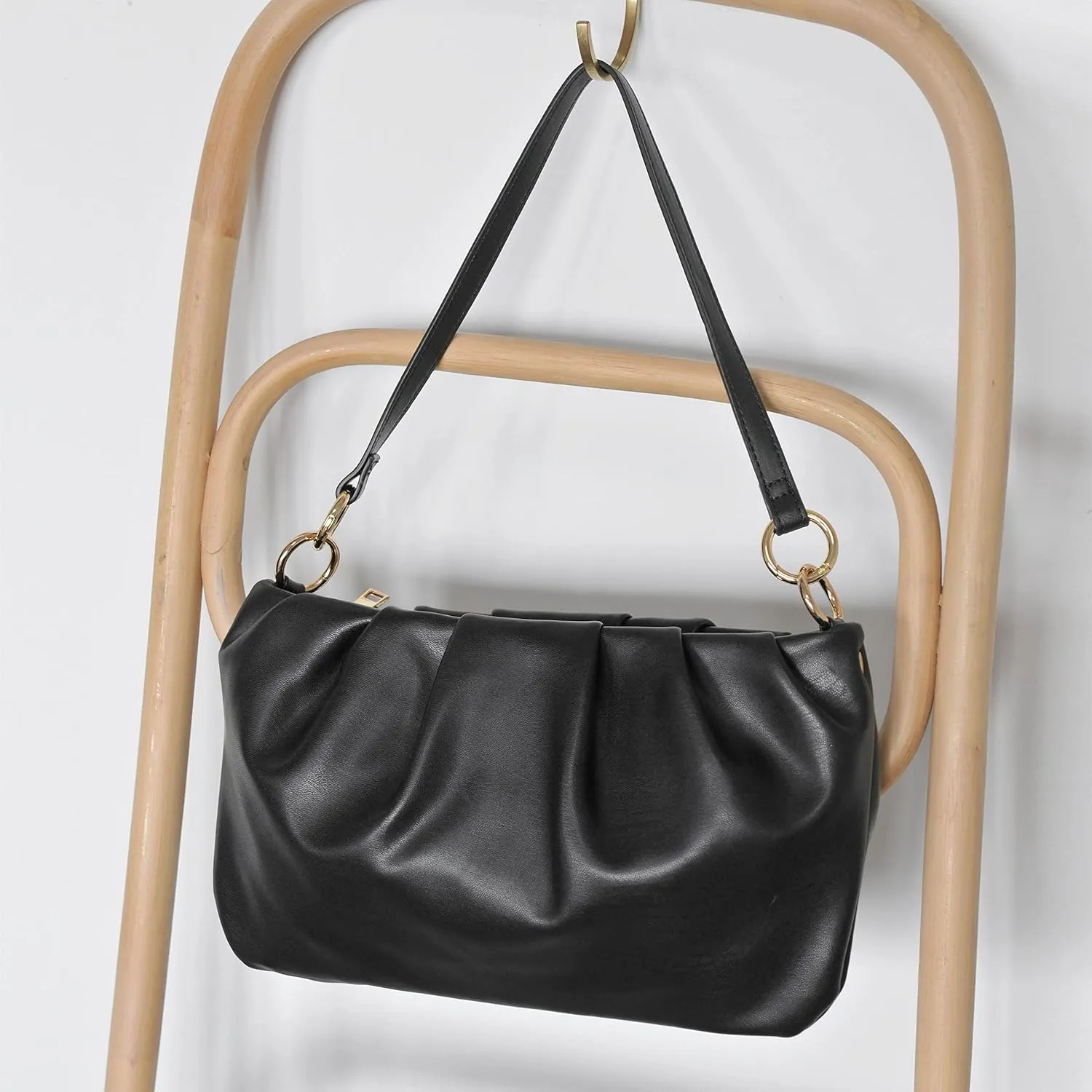 Women Ruched Shoulder Handbag Cloud Pouch Hobo Bag Convertible Clutch Soft Vegan Leather Cross body Bag