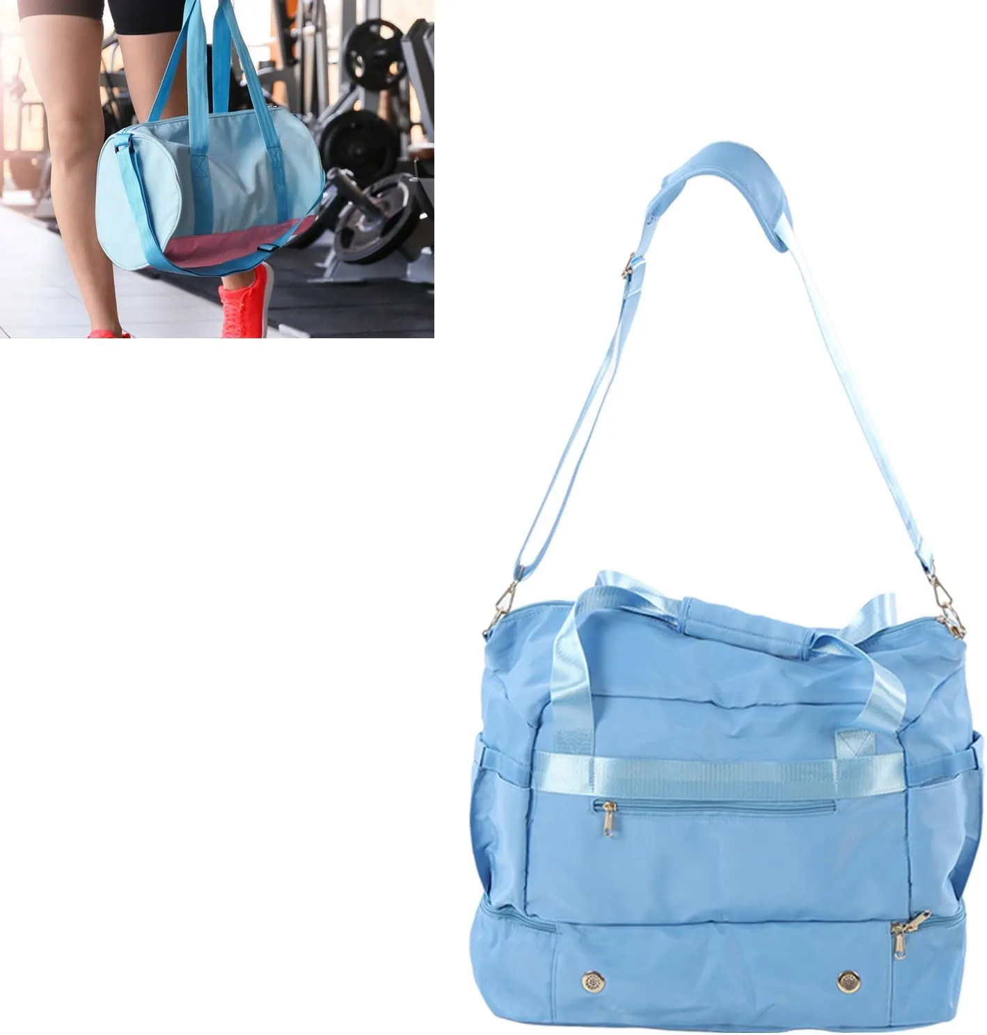 Women Sports Gym Bag Multiple Pockets Large Capacity Workout Travel Bag With Usb Charging Port For Fitness (Light Blue)
