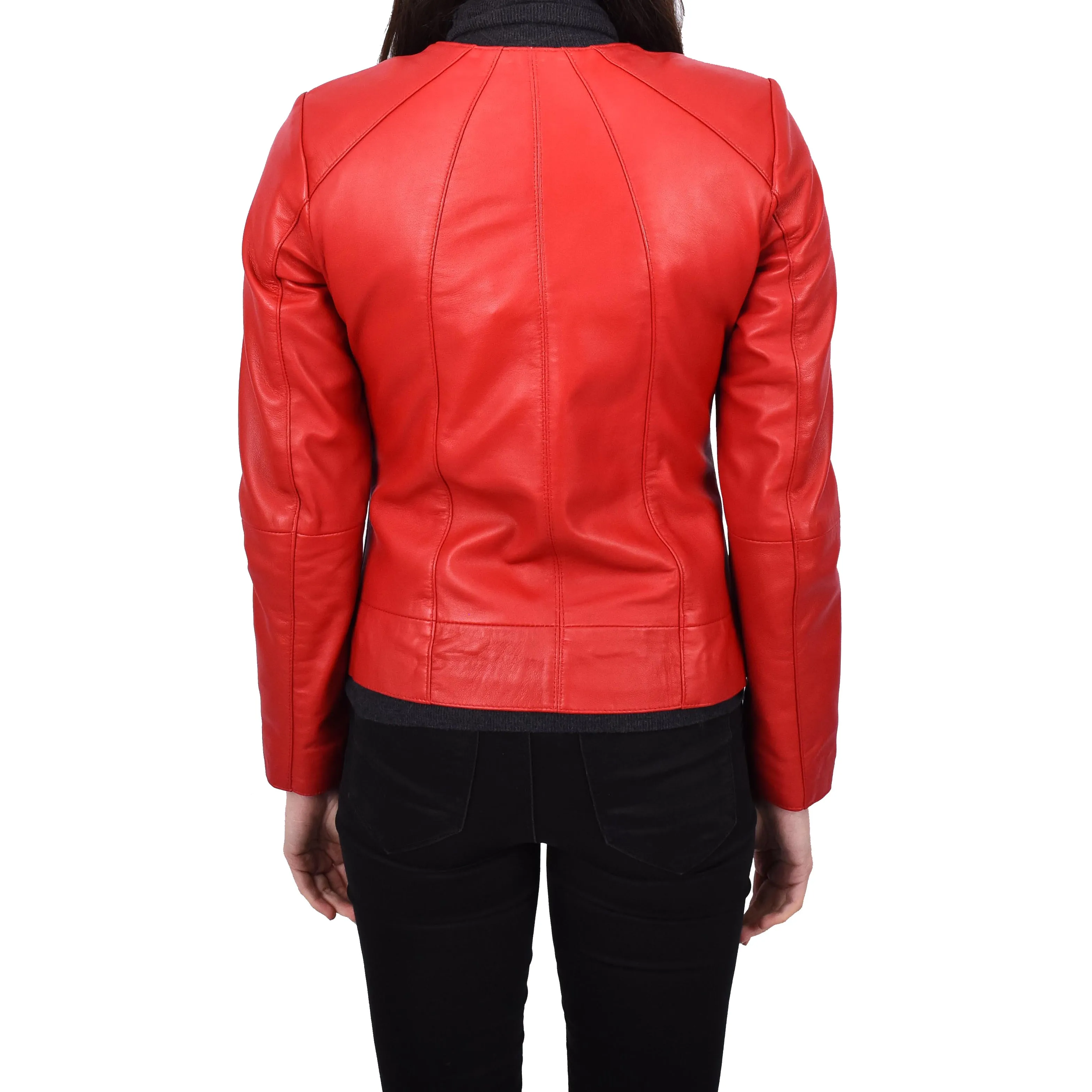 Women’s Biker Collarless Band Style Jacket Trendy Retro Design Astrid