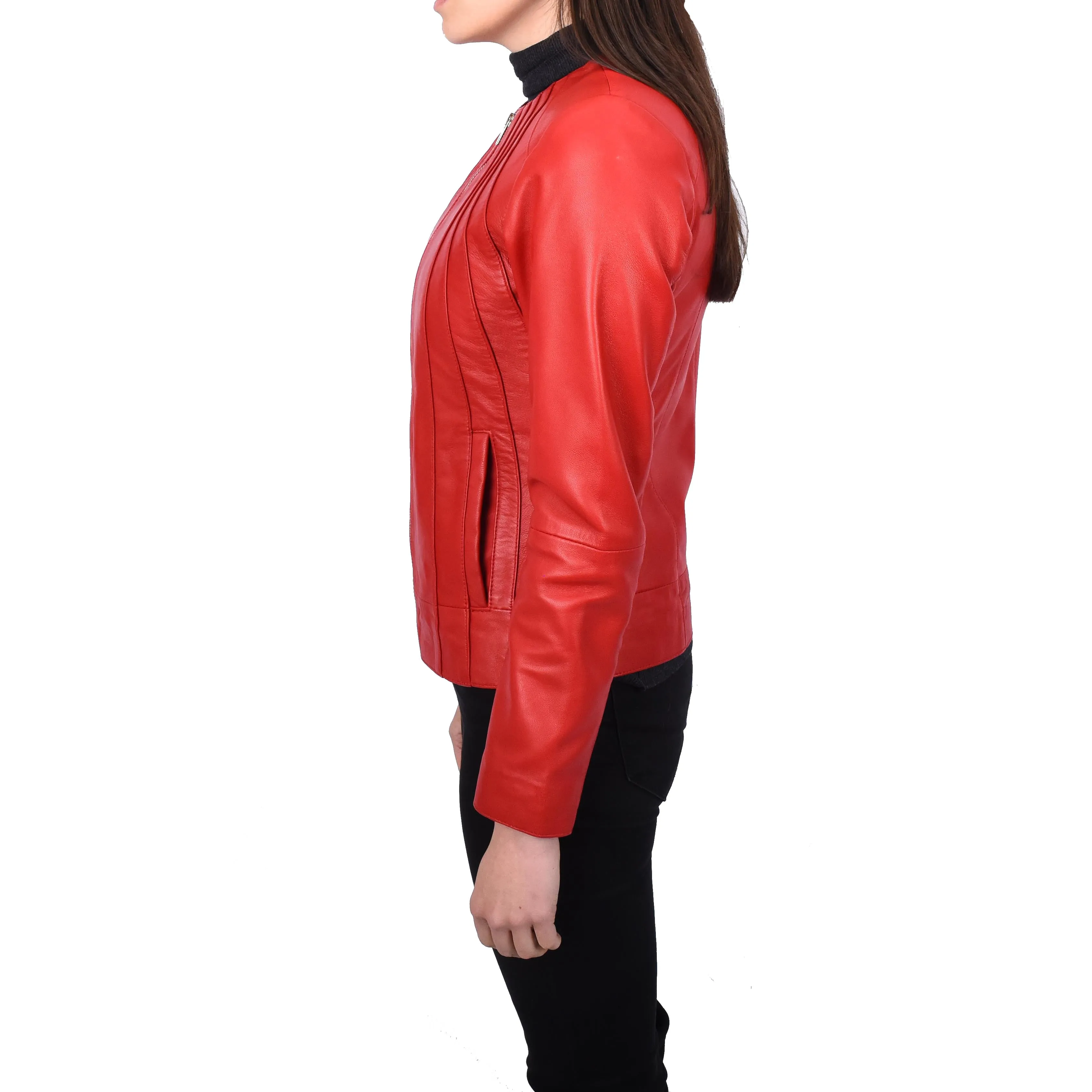 Women’s Biker Collarless Band Style Jacket Trendy Retro Design Astrid