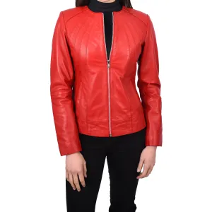 Women’s Biker Collarless Band Style Jacket Trendy Retro Design Astrid