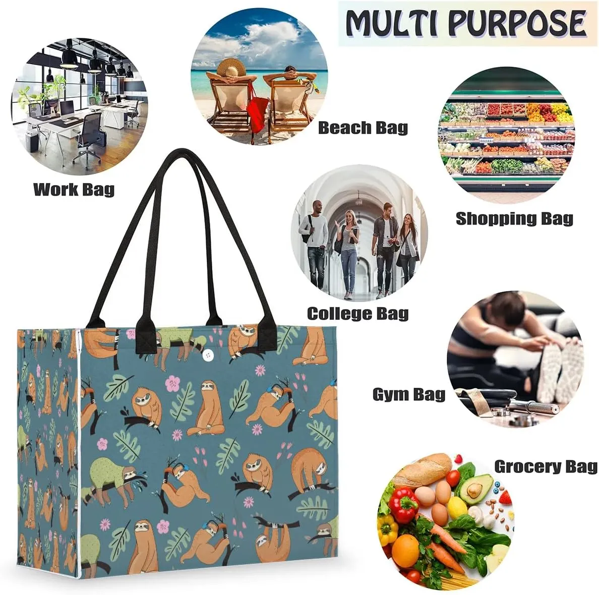 Womens Birthday Gifts Tote Bag Flower Sloth Beach Bags for Women Handbags