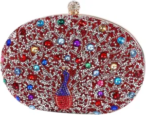 Women's Chic Evening Peacock HandBags Sparkly Rhinestone Clutch Purses Crystal Diamond Bags
