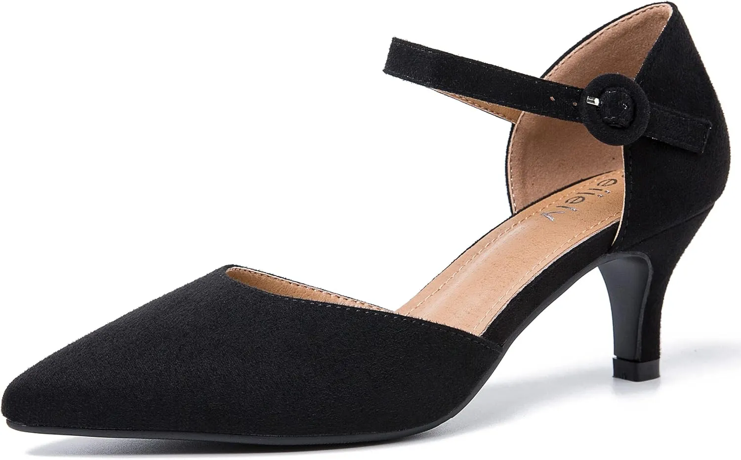 Women's Closed Pointed Toe Heels Ankle Strap D'Orsay Kitten Heel Dressy Pumps