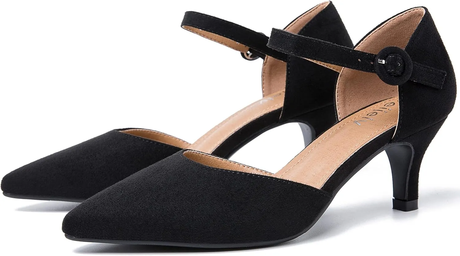 Women's Closed Pointed Toe Heels Ankle Strap D'Orsay Kitten Heel Dressy Pumps