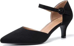 Women's Closed Pointed Toe Heels Ankle Strap D'Orsay Kitten Heel Dressy Pumps