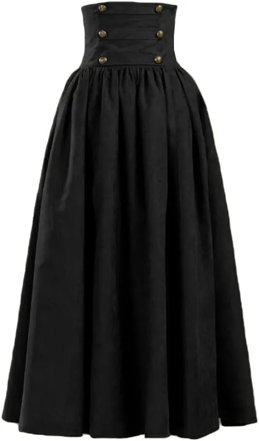 Women's Faux Suede Gothic Skirt Lolita Steampunk Edwardian High-Waisted Walking Skirt