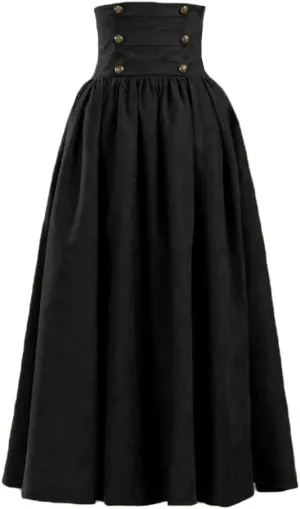 Women's Faux Suede Gothic Skirt Lolita Steampunk Edwardian High-Waisted Walking Skirt