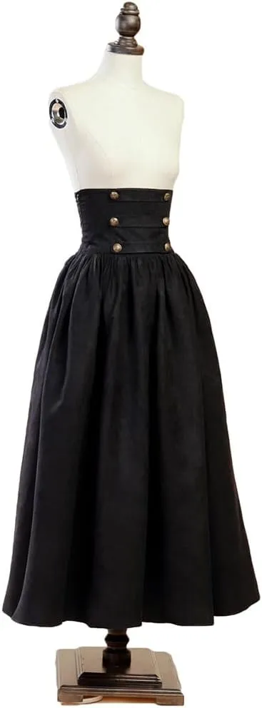 Women's Faux Suede Gothic Skirt Lolita Steampunk Edwardian High-Waisted Walking Skirt